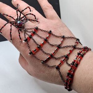 Black and Red Beaded Spider Hand Jewelry